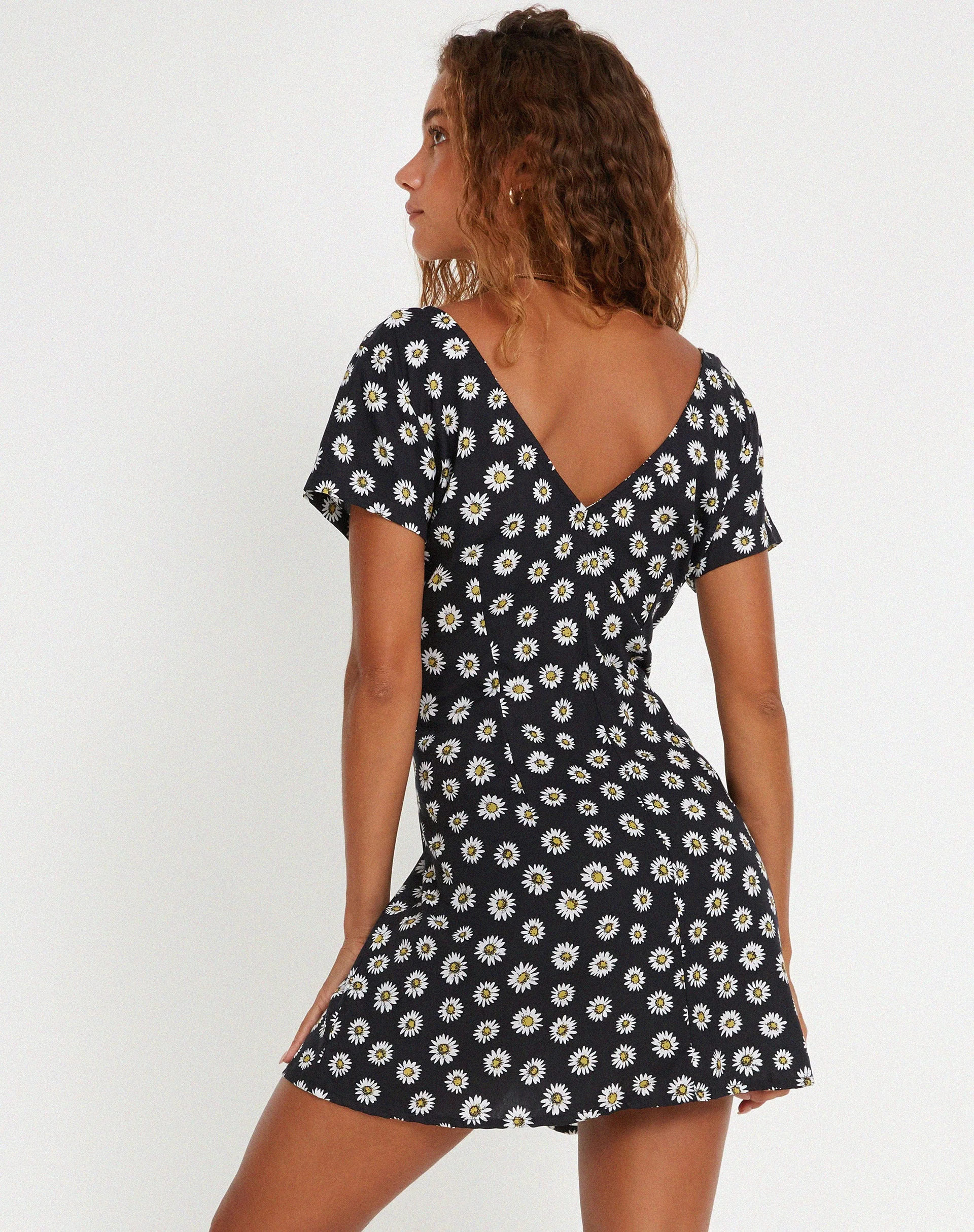 Calliope Mini Dress in Grunge Daisy Black - Image 2