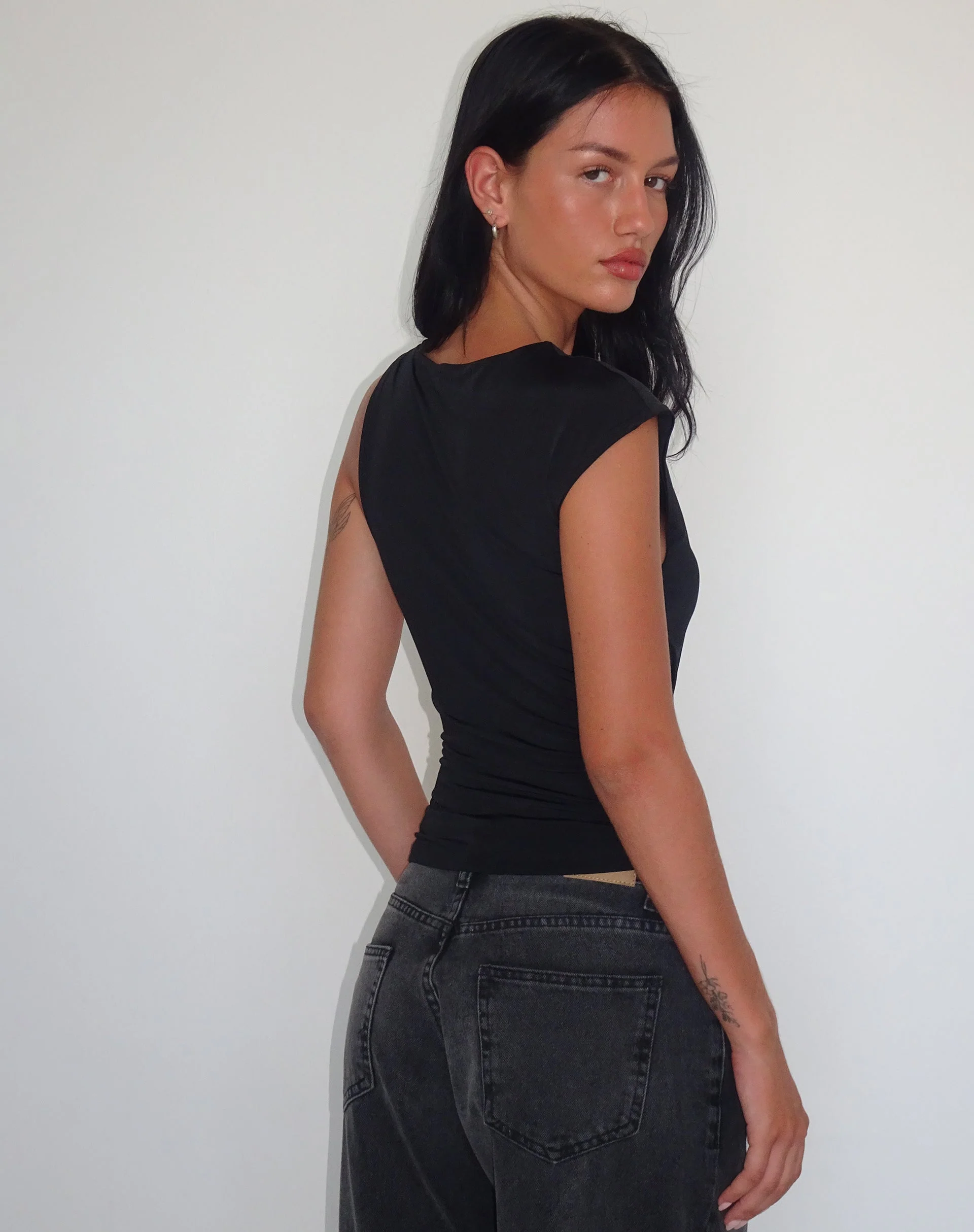 Cambrie Asymmetrical Sleeveless Top in Black - Image 2