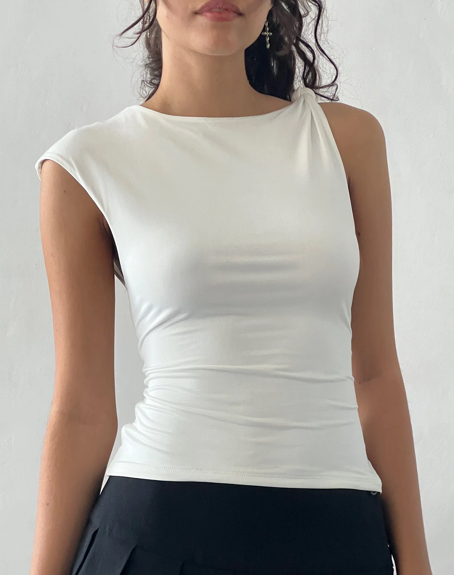 Cambrie Asymmetric Sleeveless Top in Ivory - Image 2