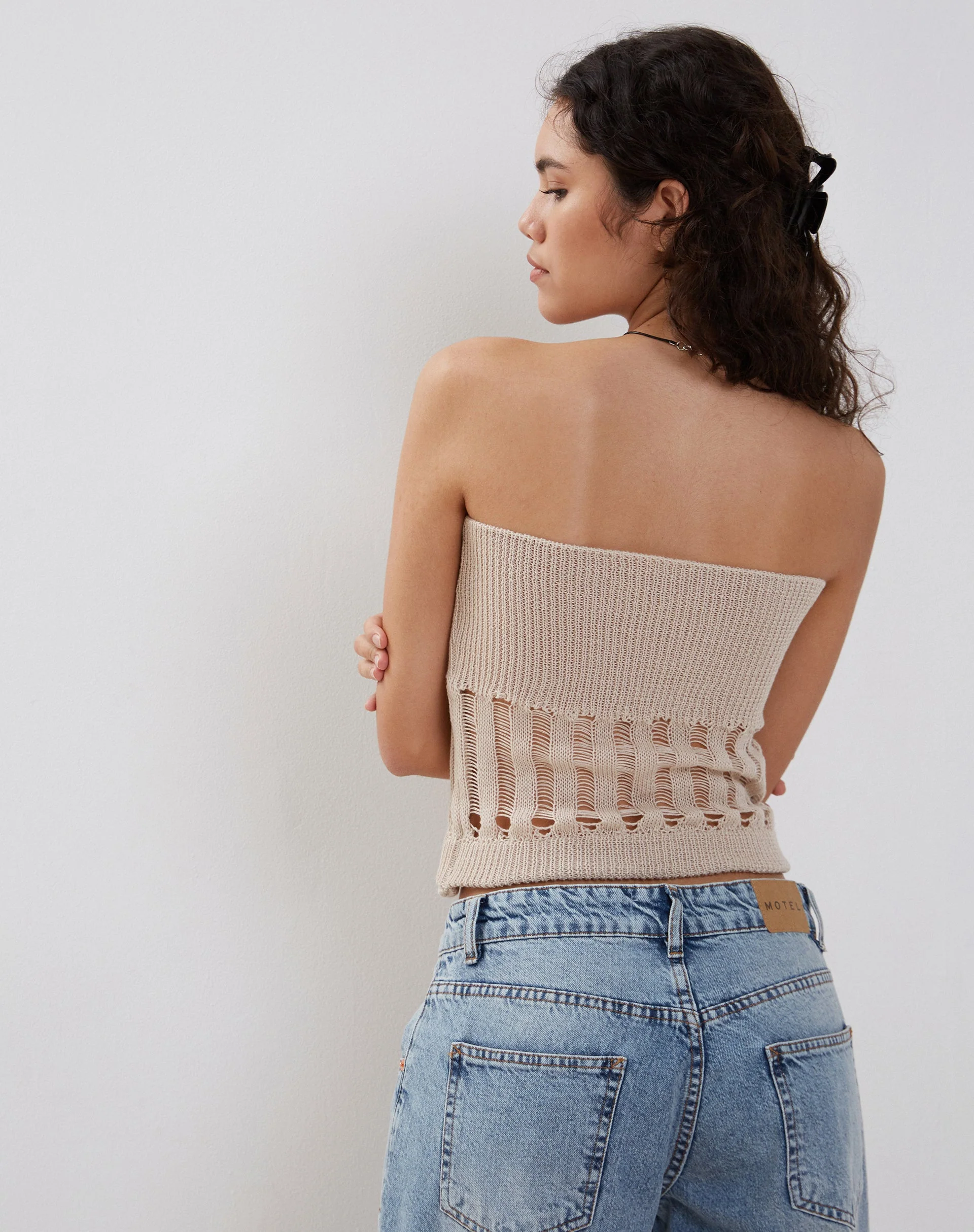 Camille Knitted Tube Top in Neutral - Image 5