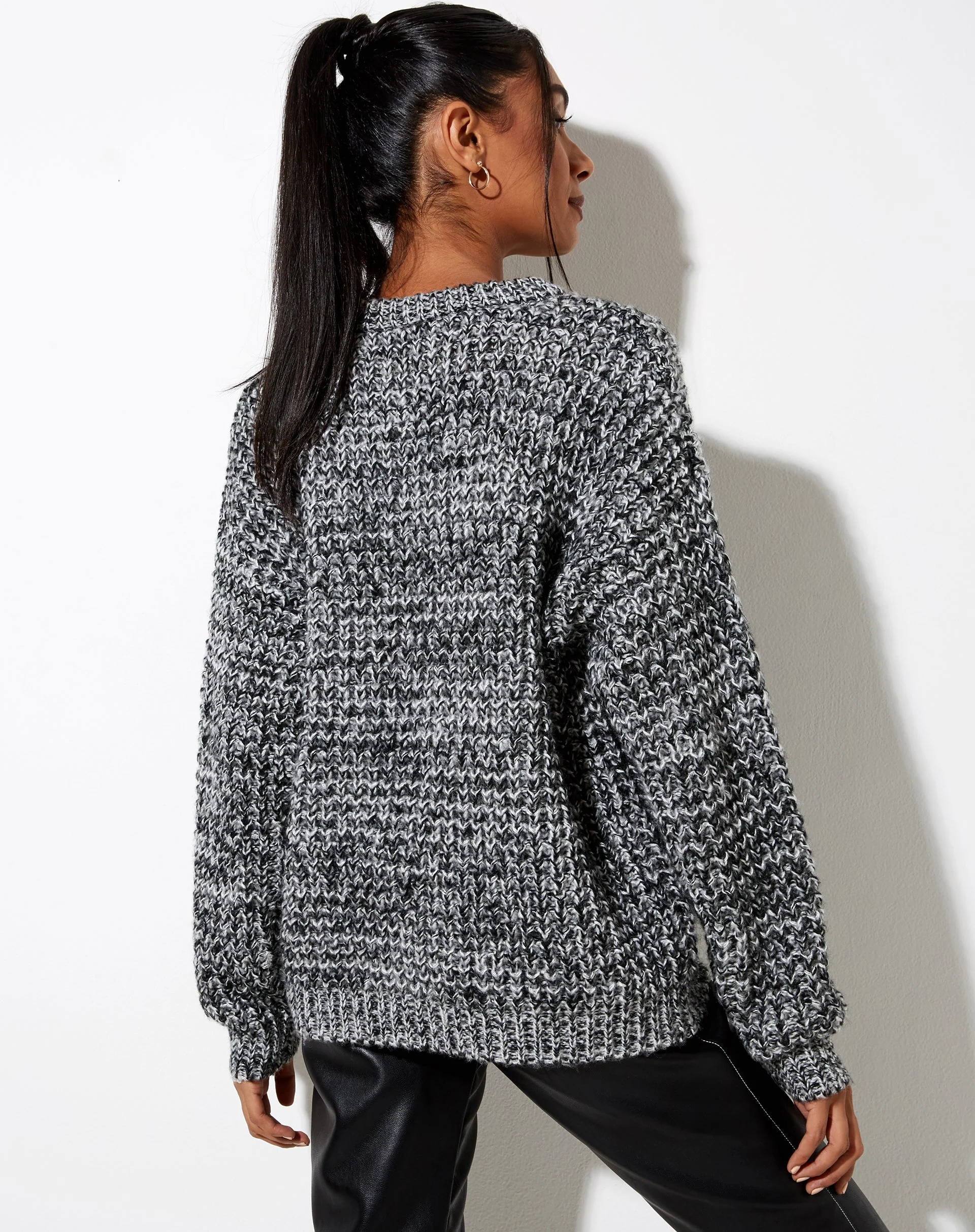 Caribou Jumper in Chunky Knit Black Grey and White - Image 11