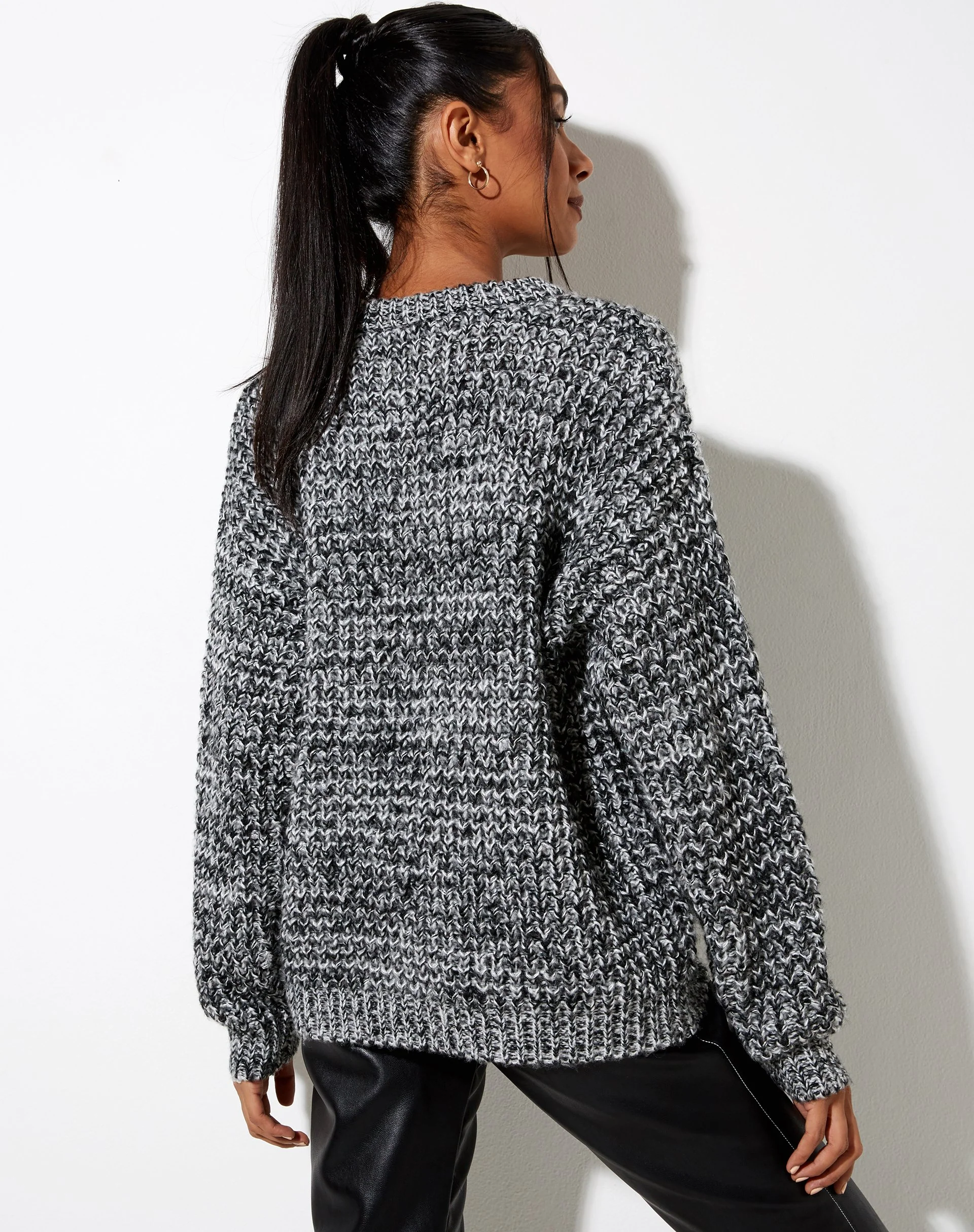 Caribou Jumper in Chunky Knit Black Grey and White - Image 3
