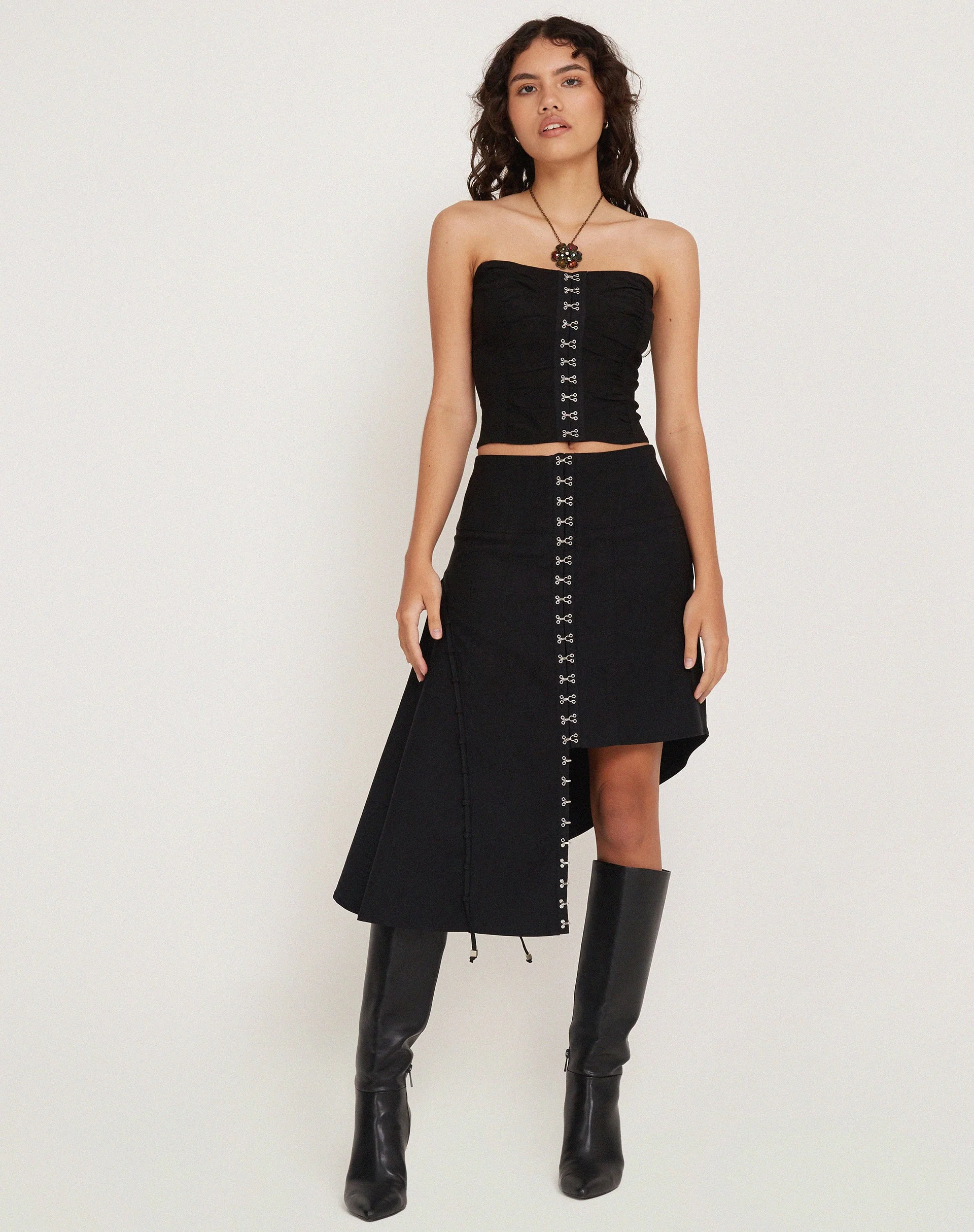 Carlisia Asymmetrical Midi Skirt in Black - Image 4