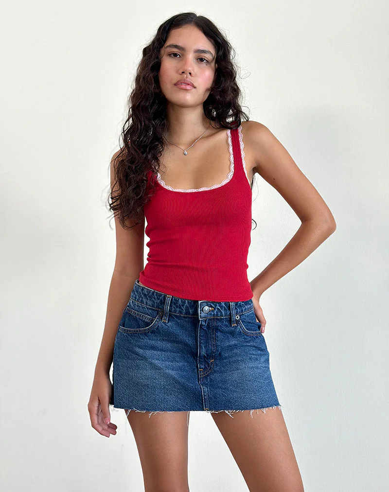 Cartas Top in Adrenaline Red with Pink Lace - Image 2