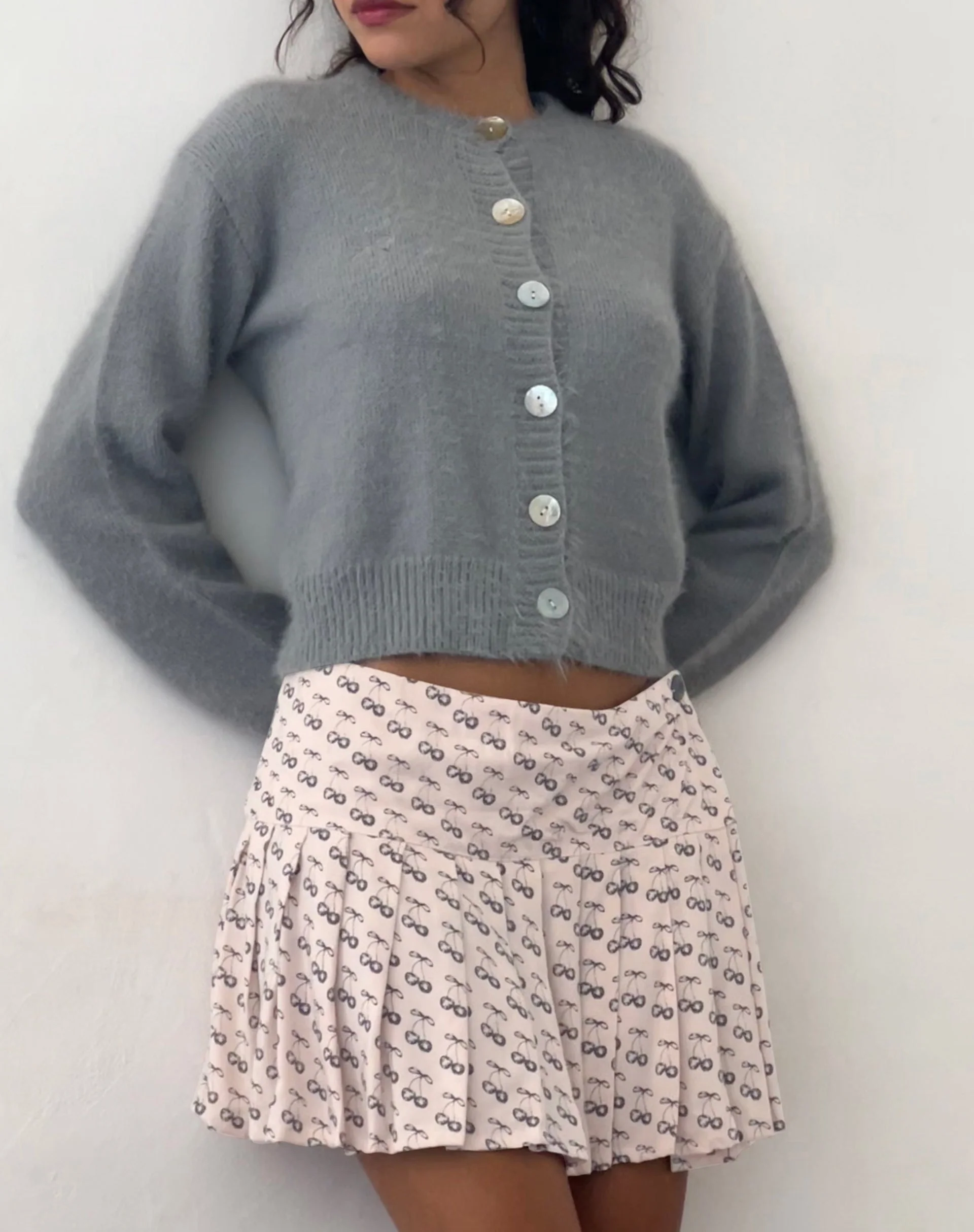 Casini Pleated Micro Skirt in Cherry Pink Sketch Print - Image 4