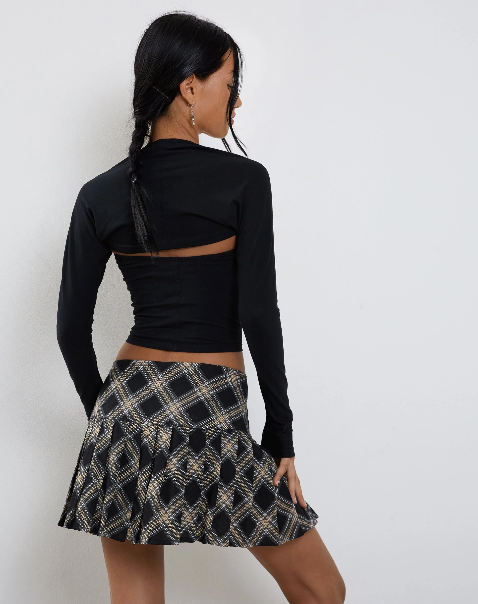 Casini Pleated Micro Skirt in Black and Grey Check - Image 3