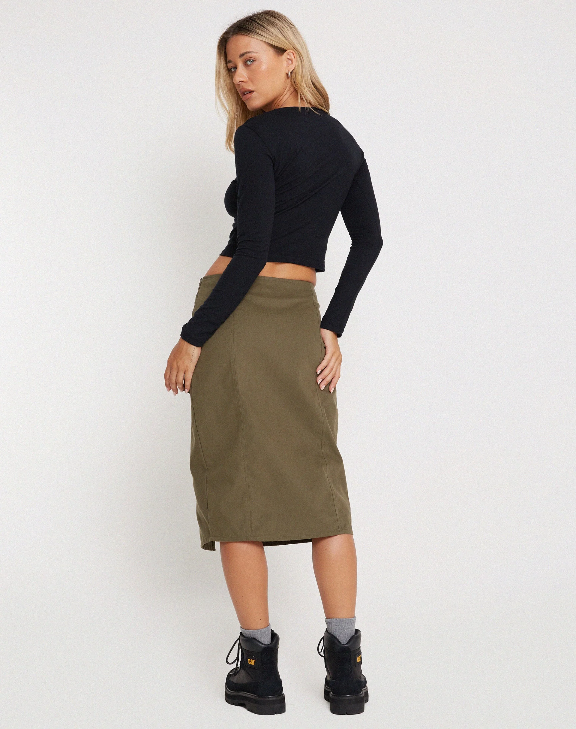 Catriona Midi Skirt in Military Khaki - Image 2