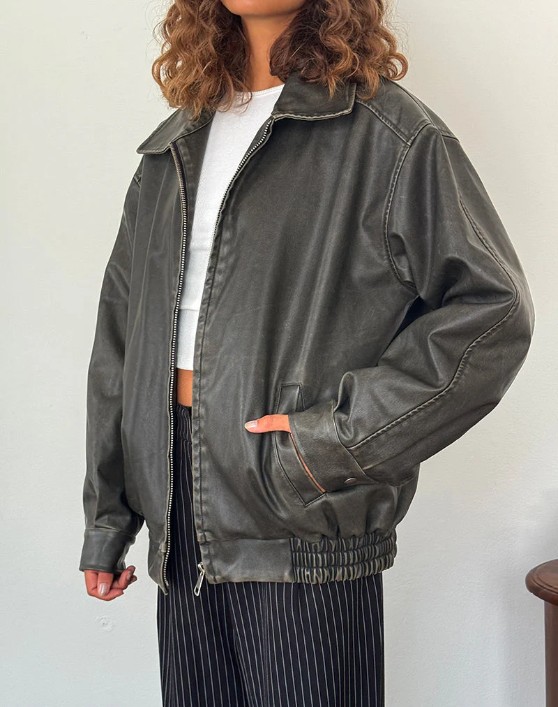 Cavita Distressed Jacket in PU Olive - Image 5