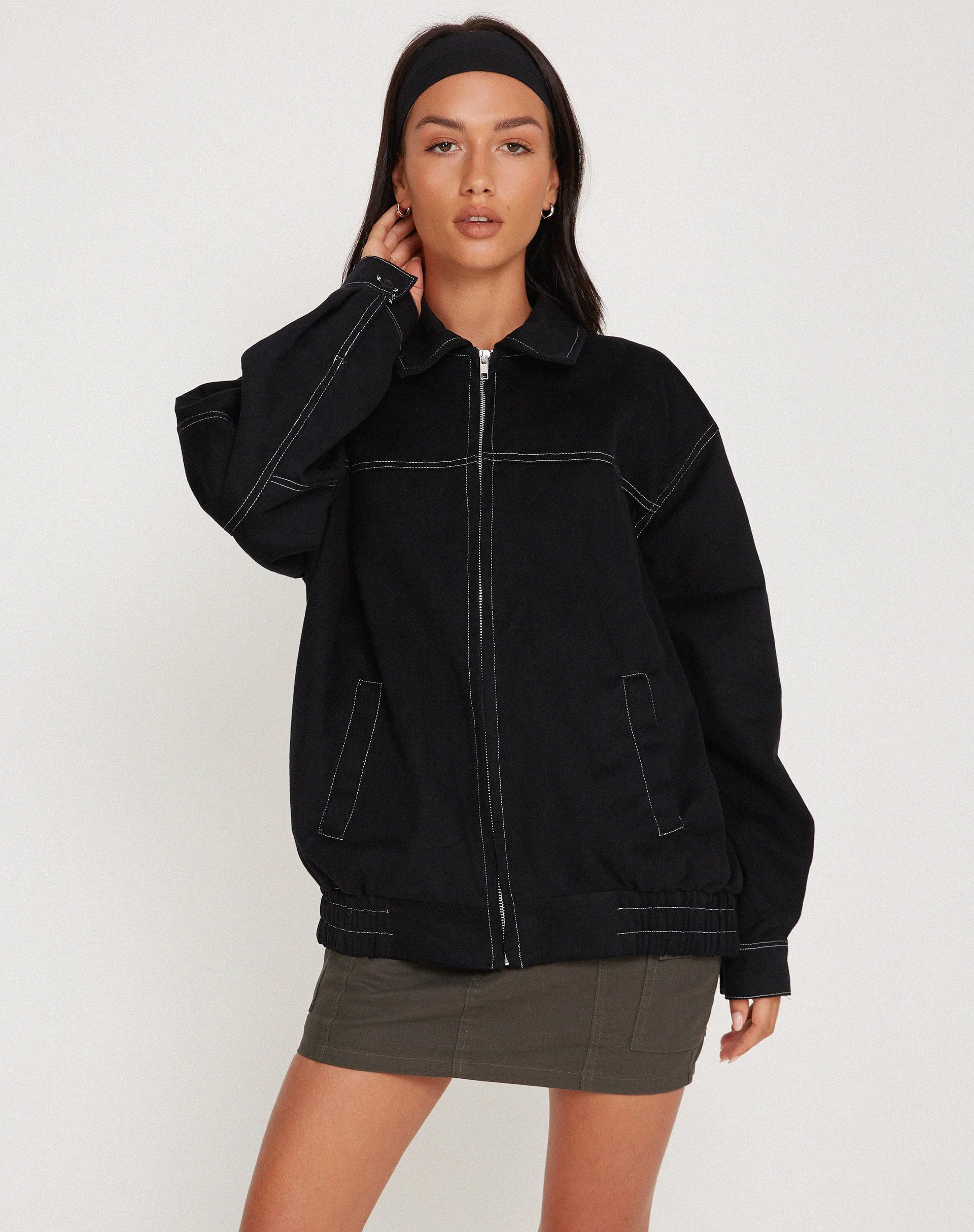 Cavitana Jacket in Black with White Top Stitch - Image 3
