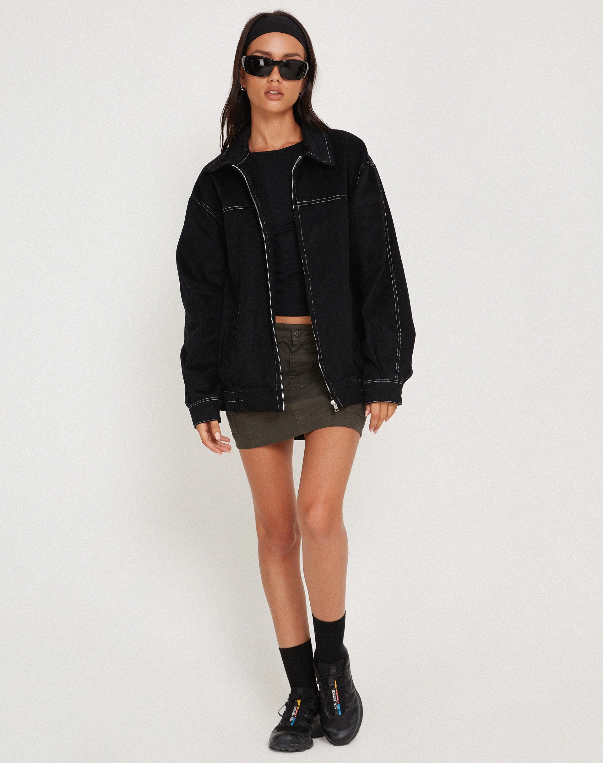 Cavitana Jacket in Black with White Top Stitch - Image 4