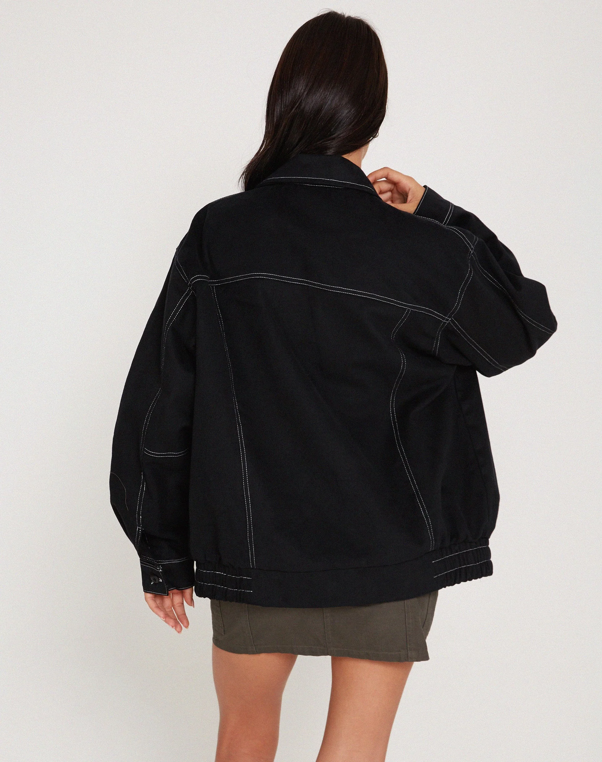 Cavitana Jacket in Black with White Top Stitch - Image 5