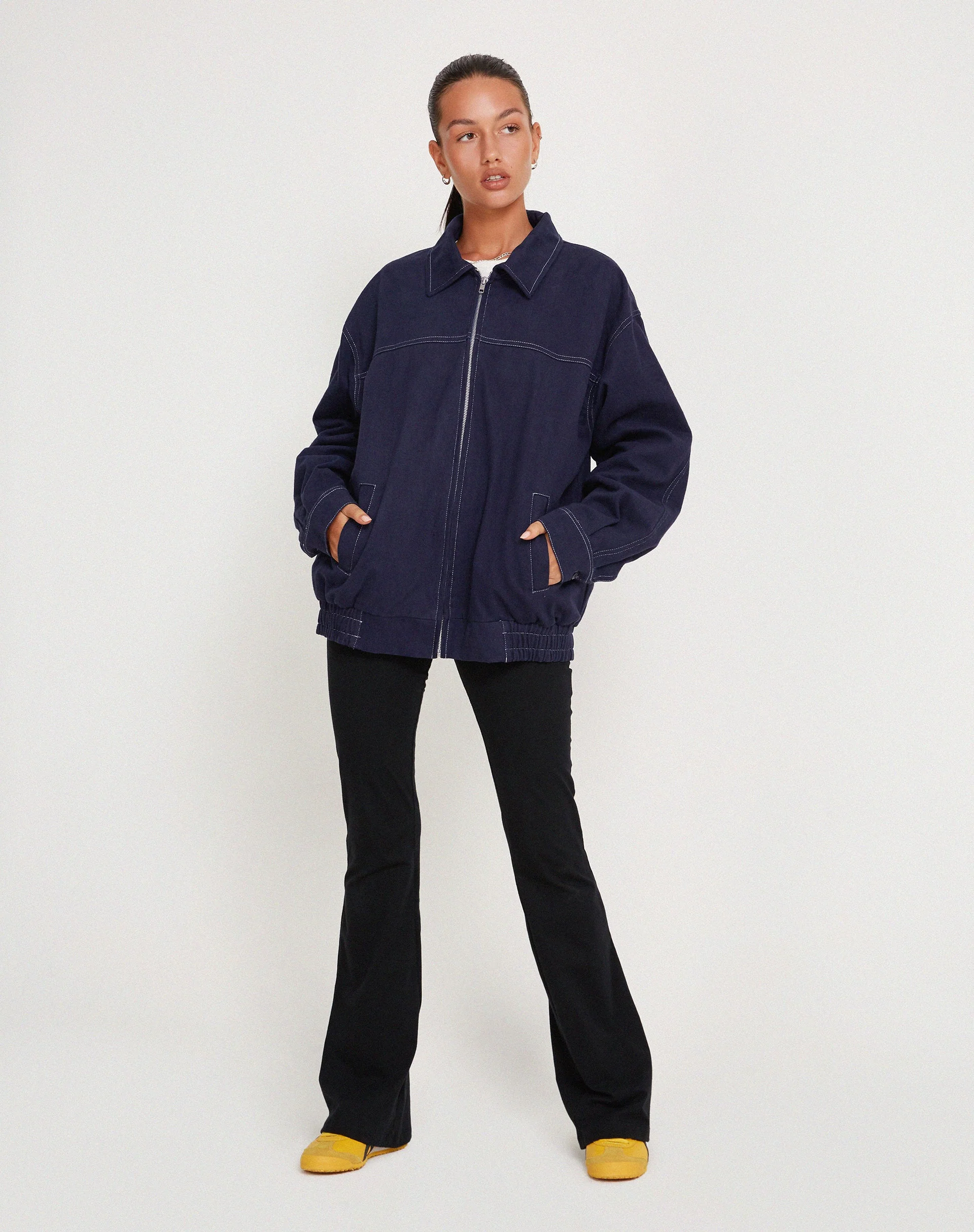 Cavitana Jacket in Deep Blue with White Top Stitch - Image 2