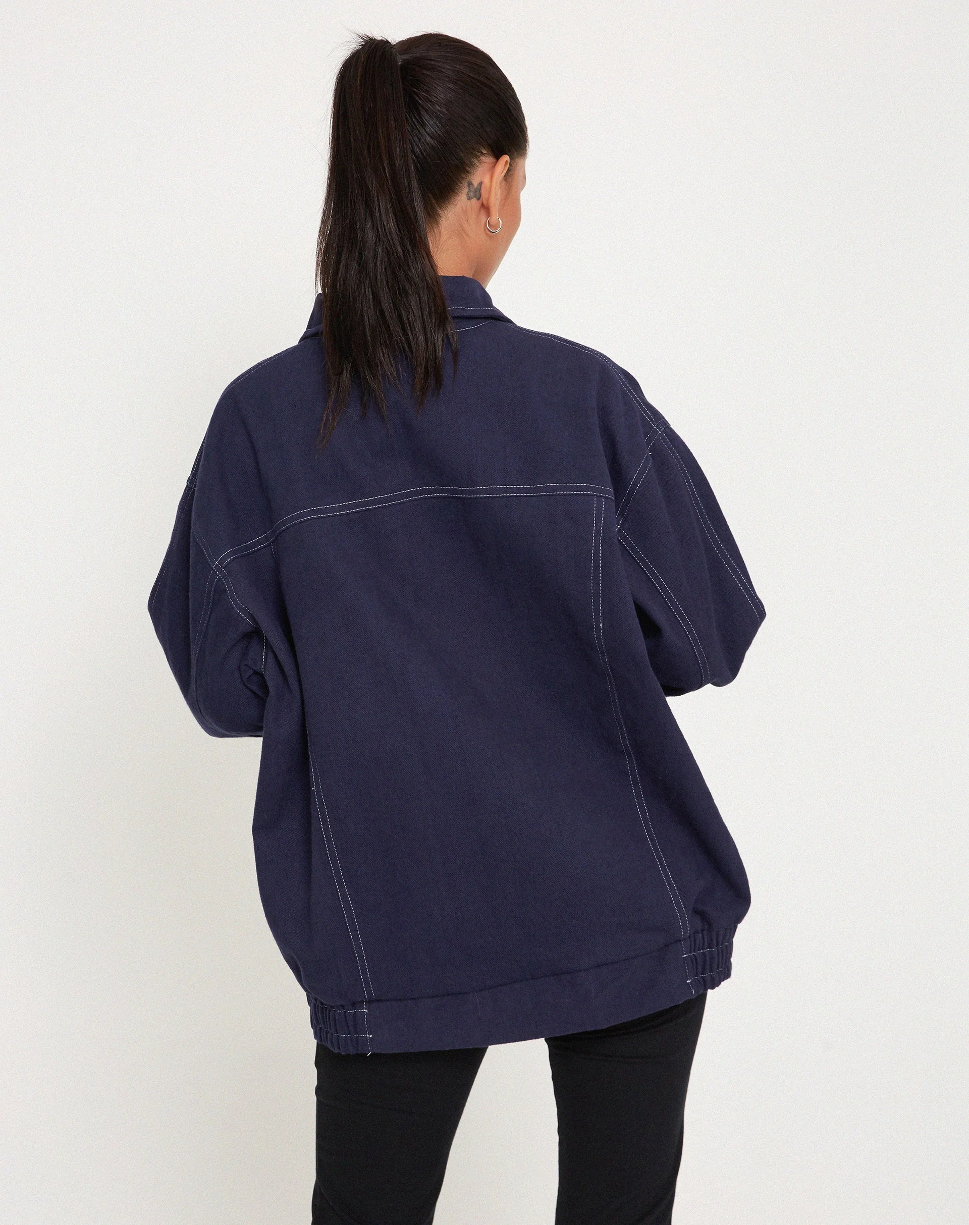Cavitana Jacket in Deep Blue with White Top Stitch - Image 3