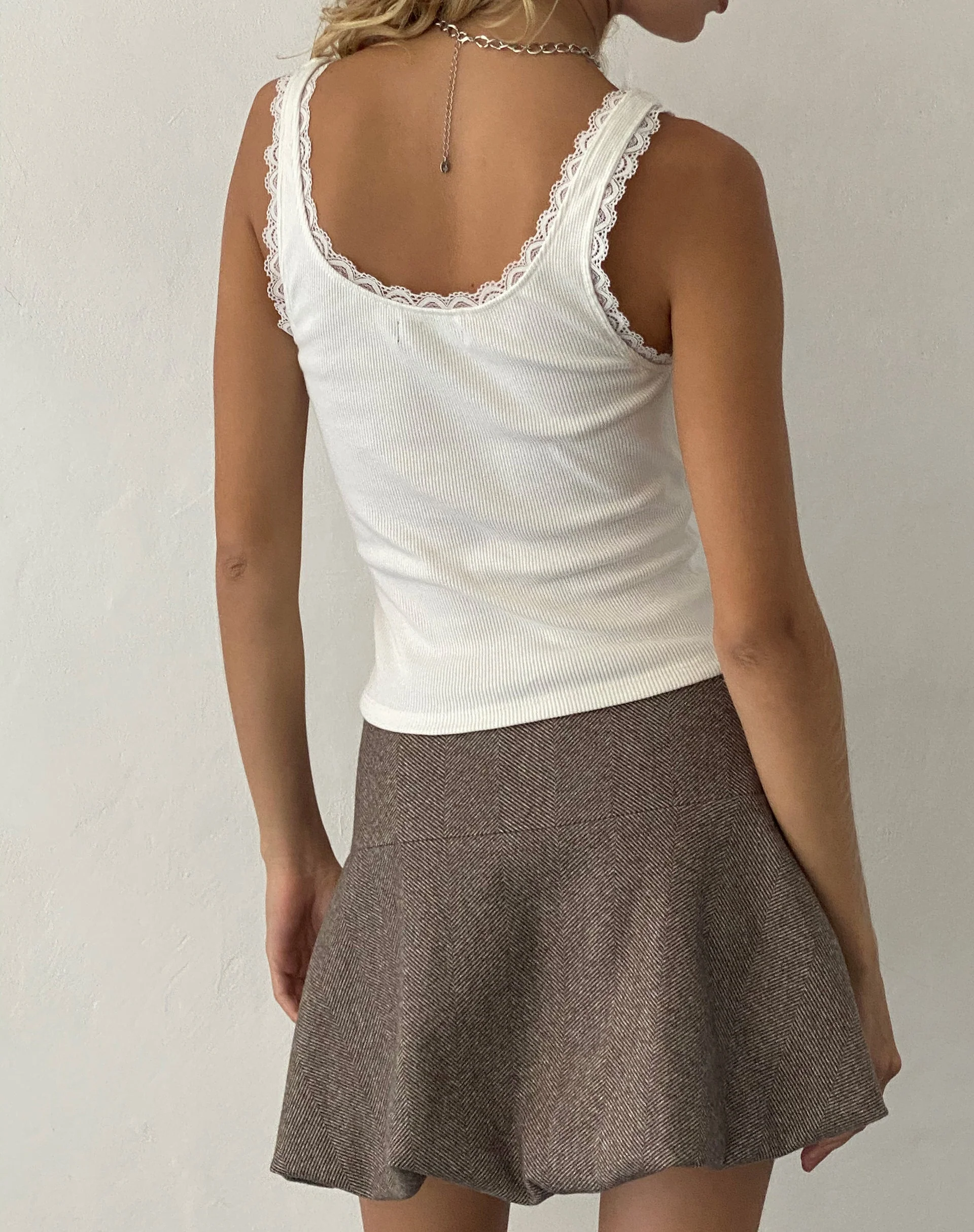 Celina Puffball Mini Skirt in Dark Brown Tailoring - Image 5