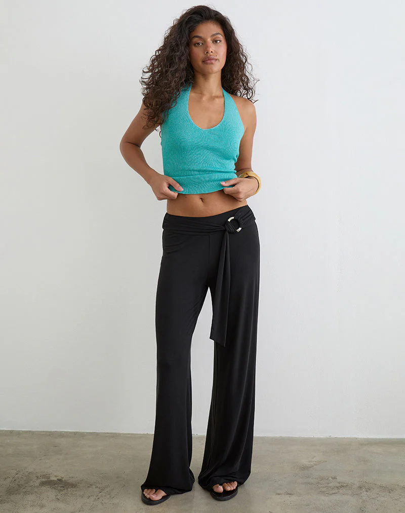 Cerelia Trouser in Cupro Black with Tie Belt - Image 2