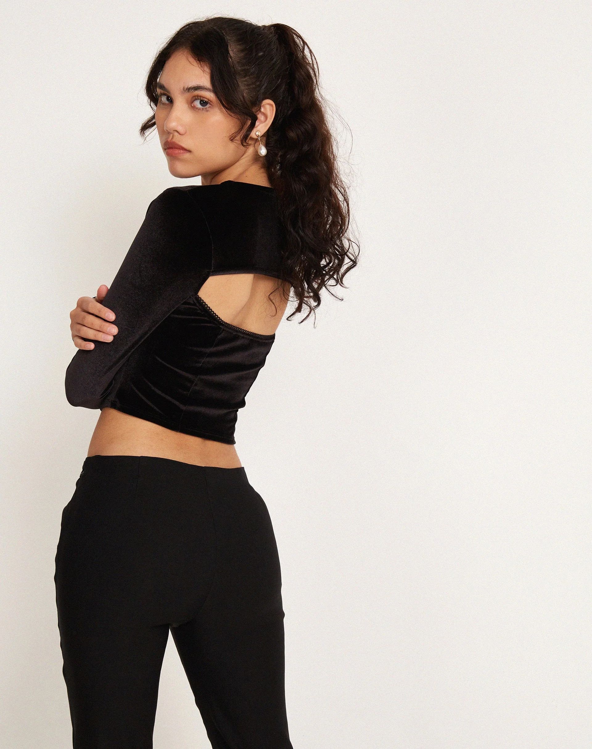 Chanmi Long Sleeve Top in Black Velvet - Image 4