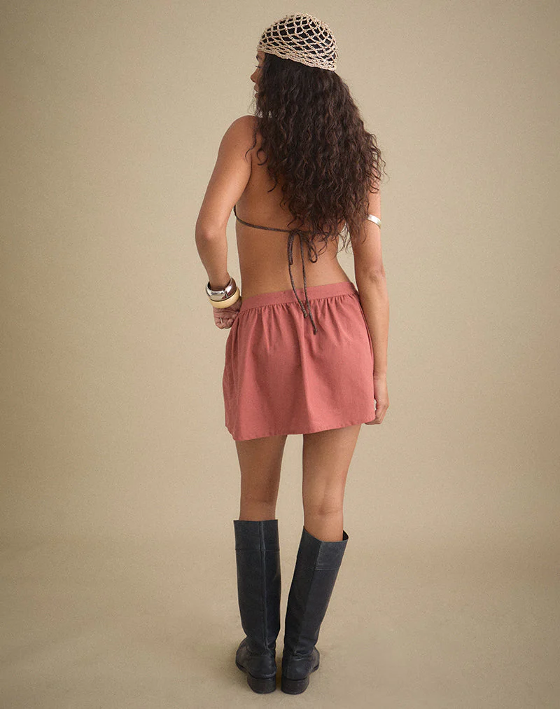 Chessy Mini Skirt in Linen Tuscan Red - Image 5