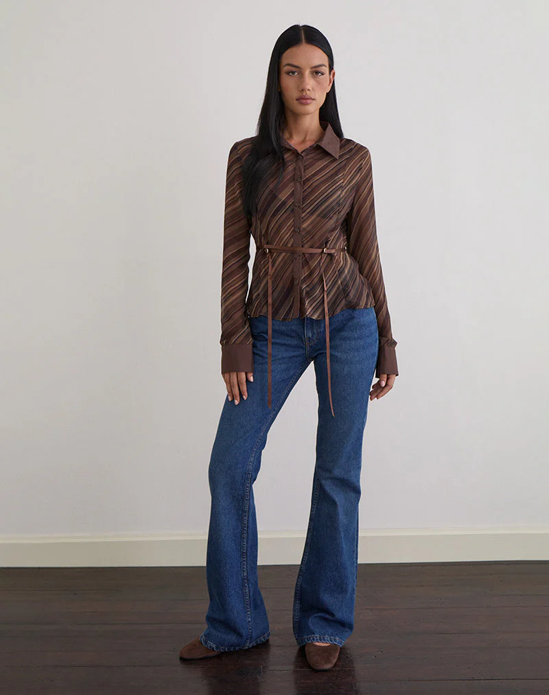 Christabel Shirt in Chiffon Mix Brown Stripe - Image 2