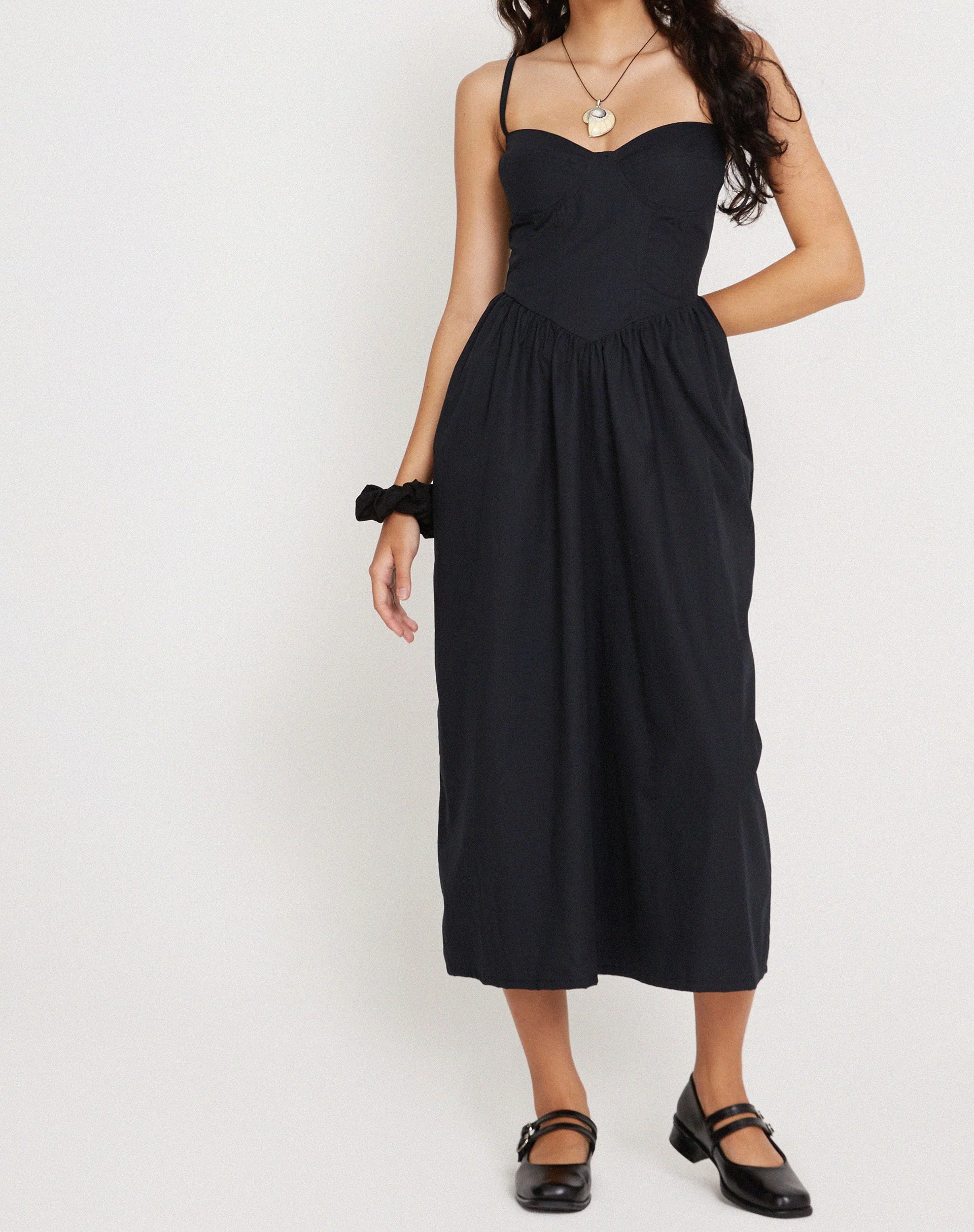 Clementine Corset Midi Dress in Black Poplin - Image 6