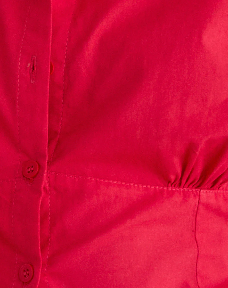 Closie Button Up Blouse in Poplin Scarlet Red - Image 6