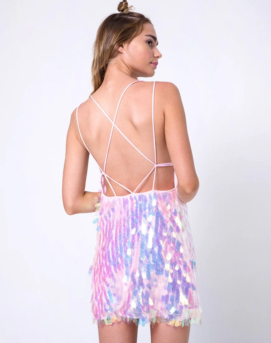 Colete Slip Dress in Opal Unicorn Sequin Pink - Image 2