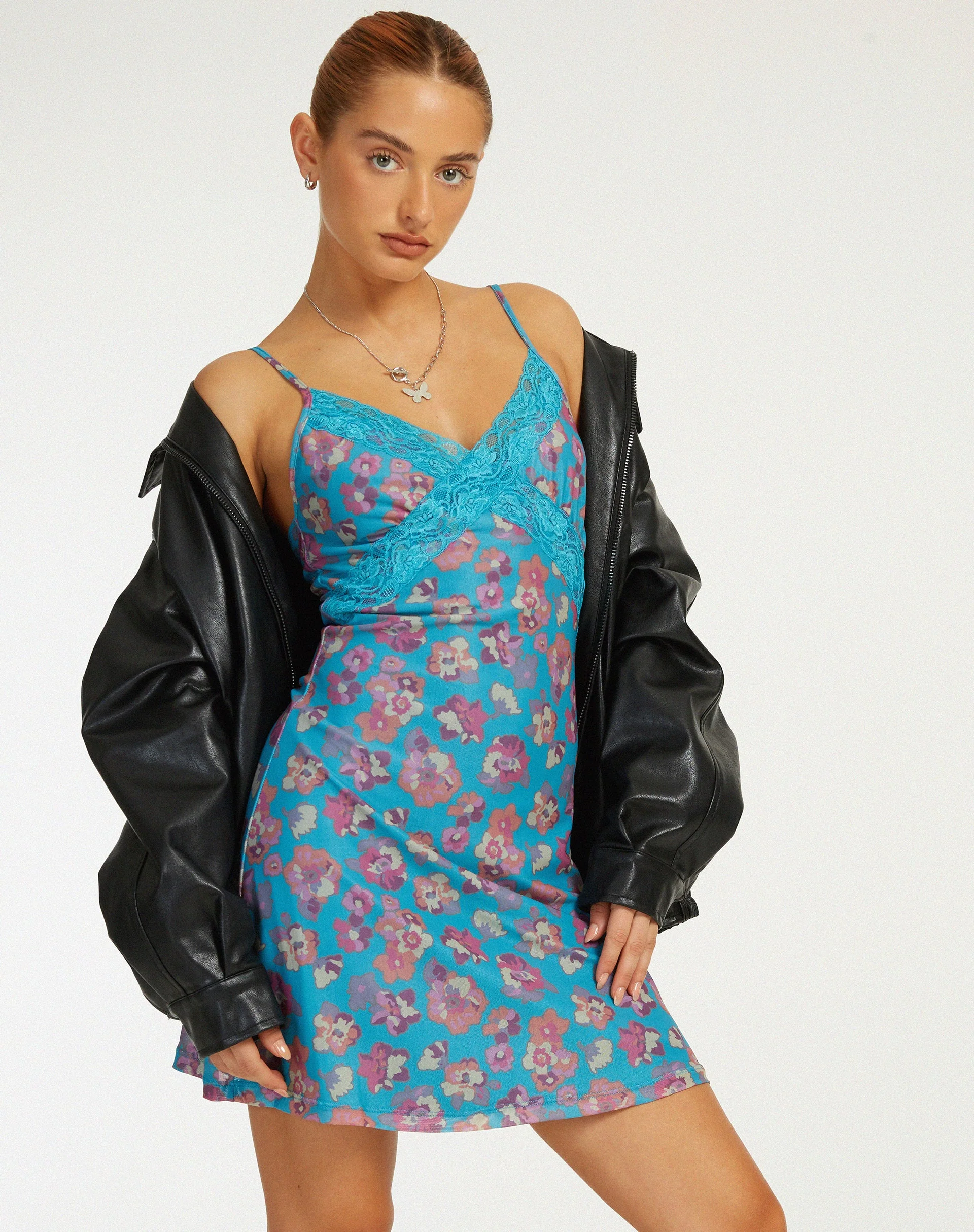 Coline Printed Mini Dress in Contrast Floral Blue - Image 2