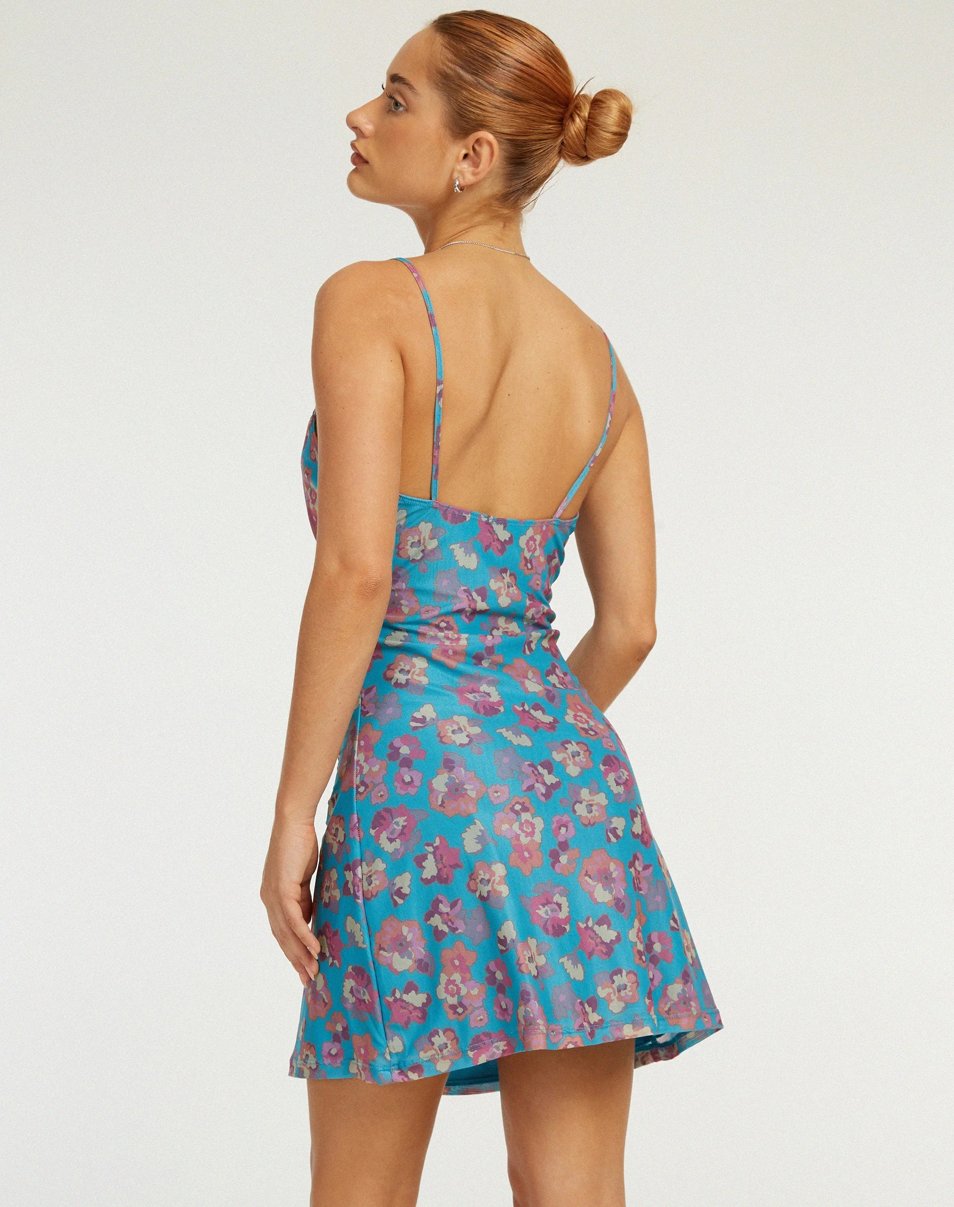 Coline Printed Mini Dress in Contrast Floral Blue - Image 3