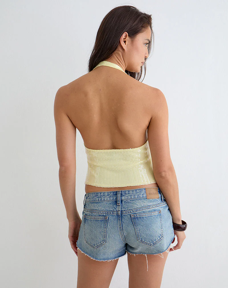 Cosio Halter Top in Clear Sequin Yellow - Image 3