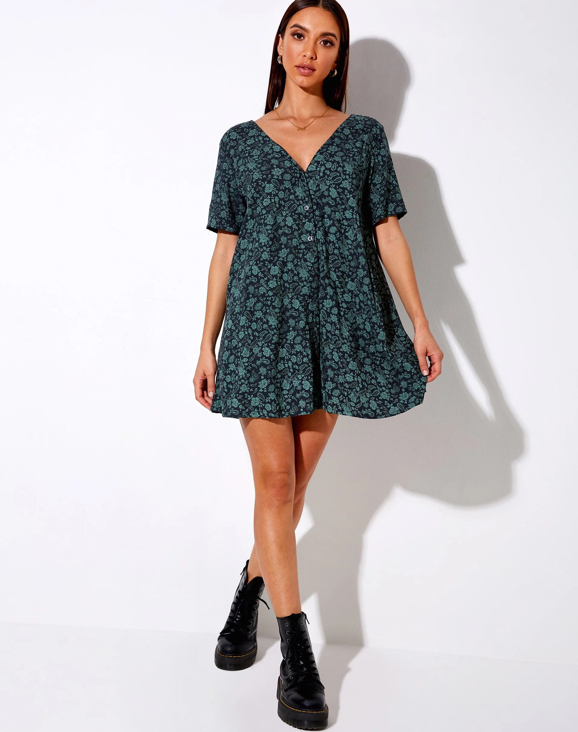 Crosena Dress in Mono Paisley Sage - Image 3