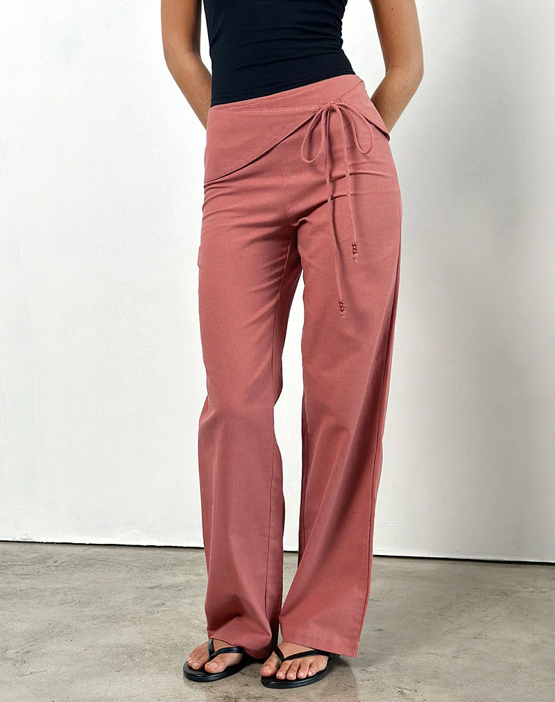 Cursa Trouser in Linen Tuscan Red with Belt - Image 2