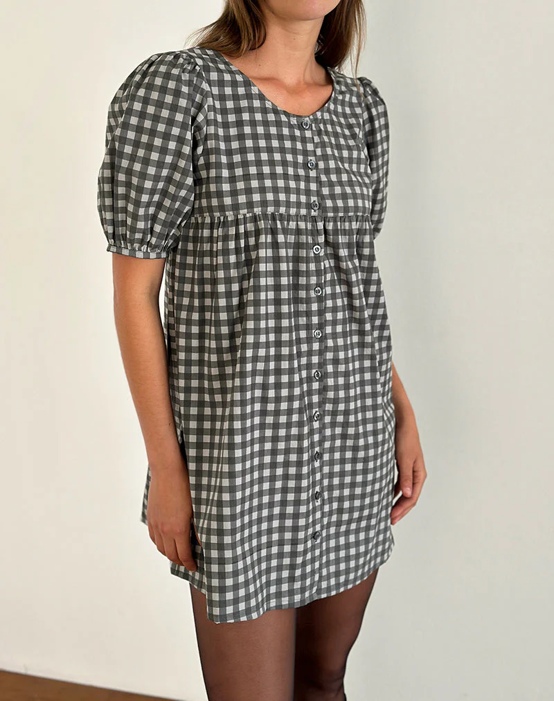 Cybera Mini Dress in Tonal Gingham Black and Grey - Image 2
