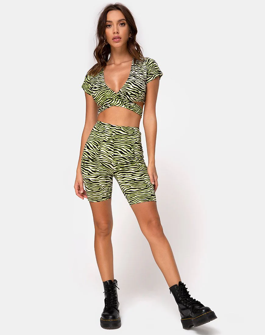 Cycle Short in Zebra Fluro Green - Image 3