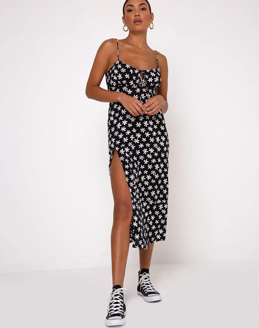 Cypress Midi Dress in 90's Daisy Black and White - Image 3