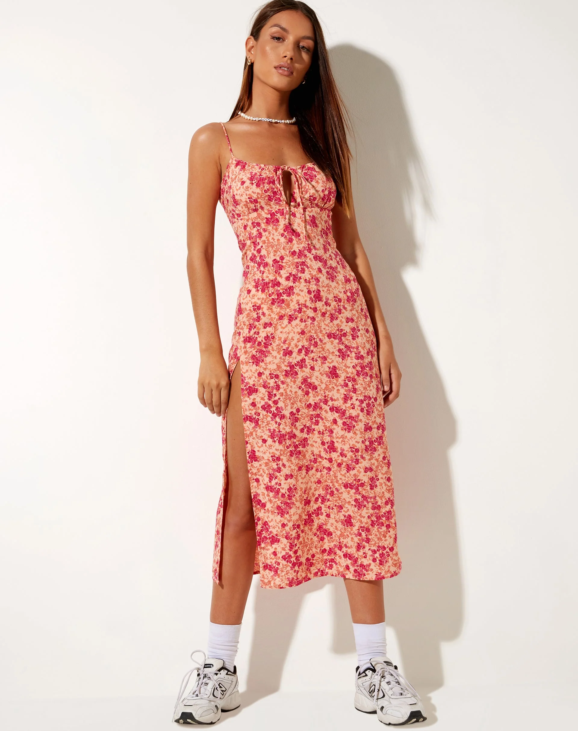 Cypress Midi Dress in Dark Wild Flower Cantaloupe - Image 3
