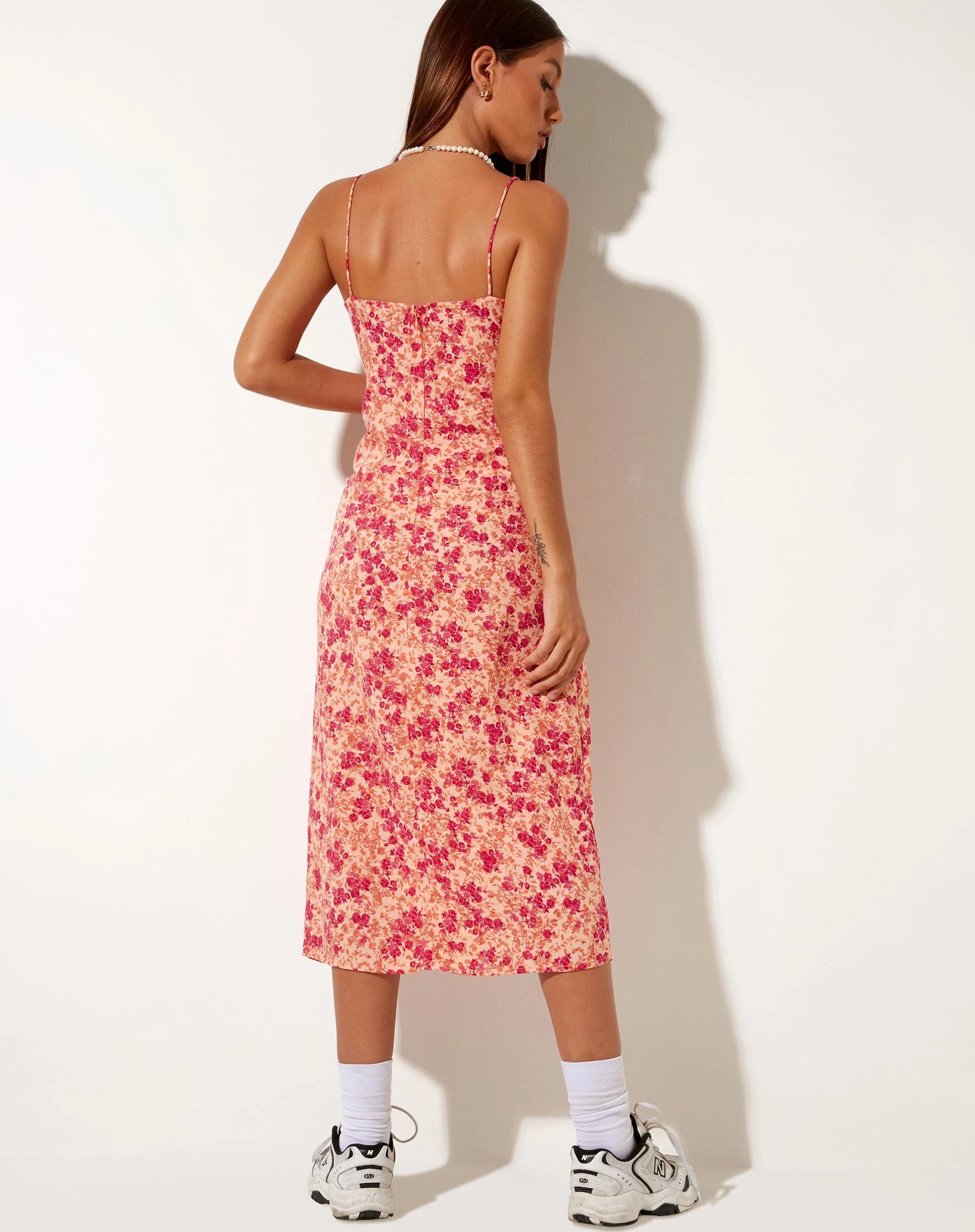 Cypress Midi Dress in Dark Wild Flower Cantaloupe - Image 5