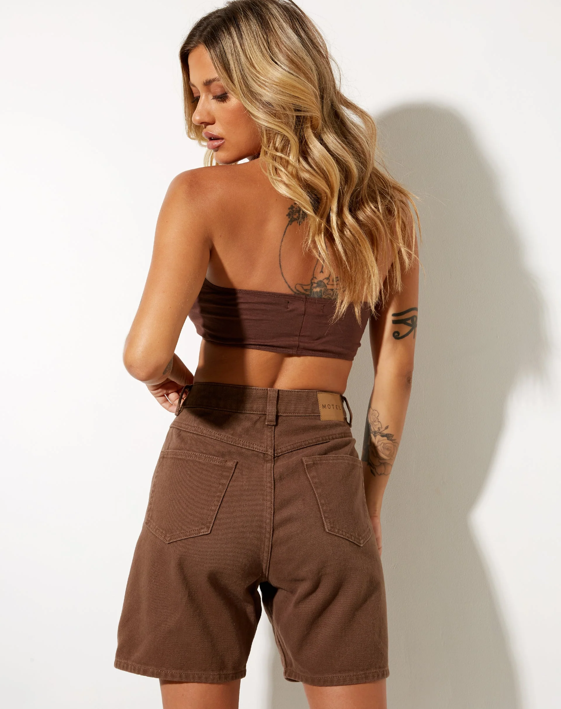 Dad Denim Shorts in Rich Brown - Image 2