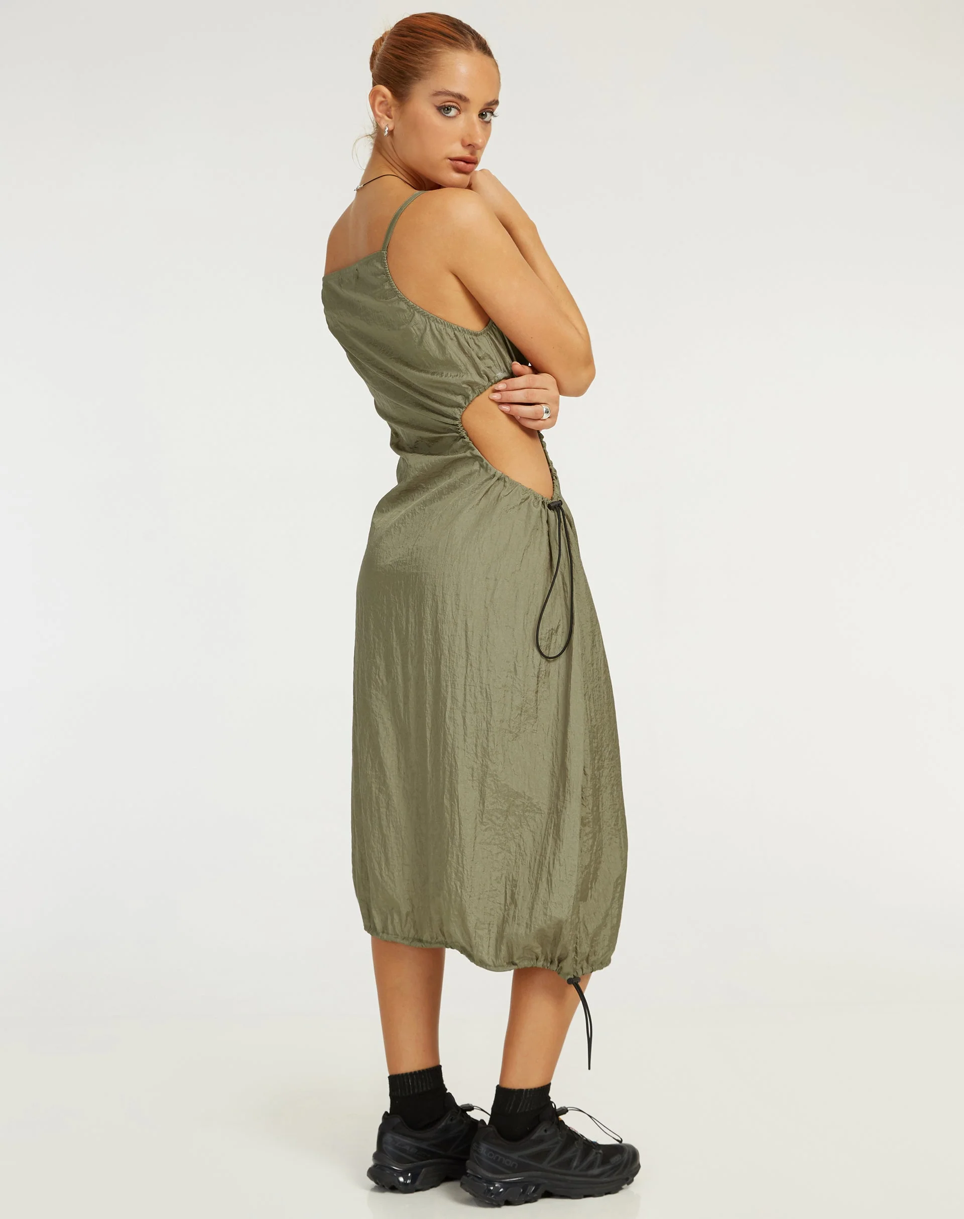 Daichi Cut Out Midi Dress in Silver Green - Image 3