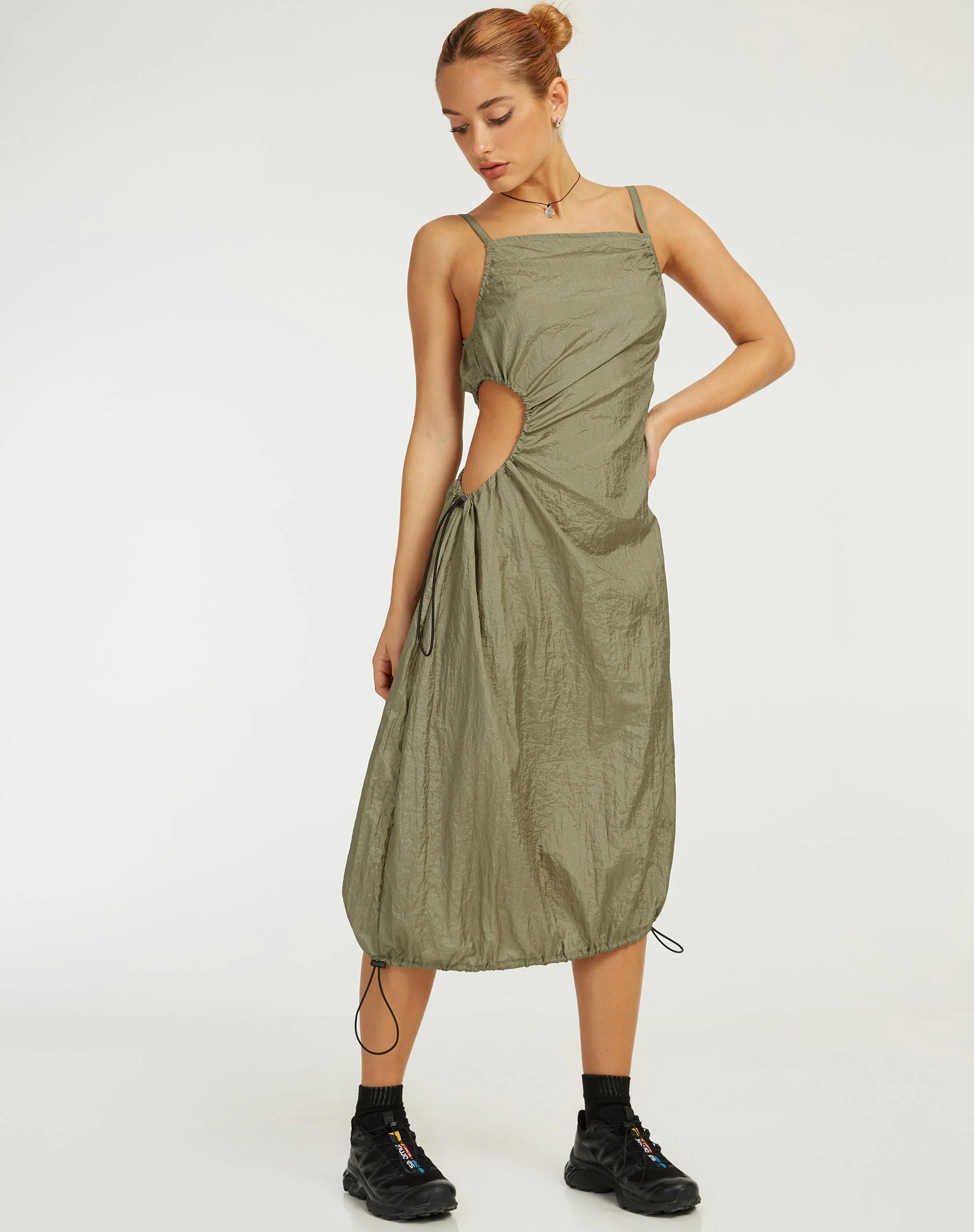 Daichi Cut Out Midi Dress in Silver Green - Image 4