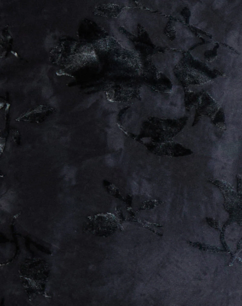 Daiki Halterneck Top in Leaf Velvet Dark Blue - Image 6