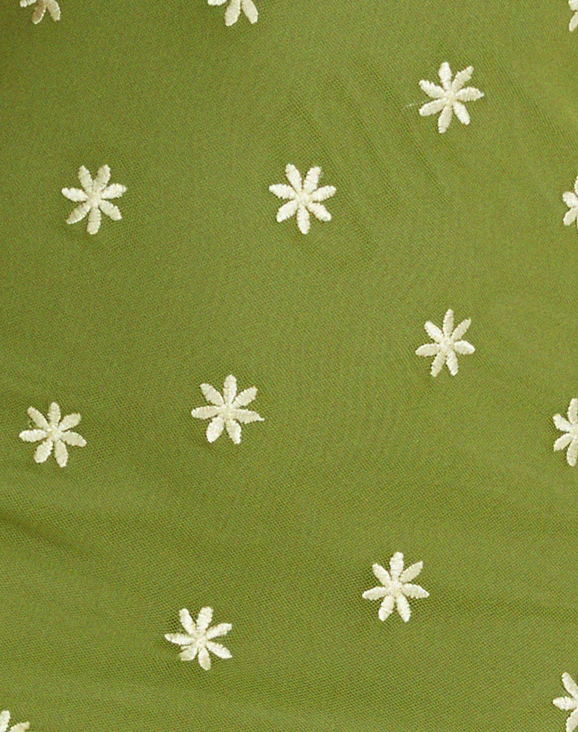 Daisy Mini Dress in Moss Green Custard Daisy Embro - Image 6