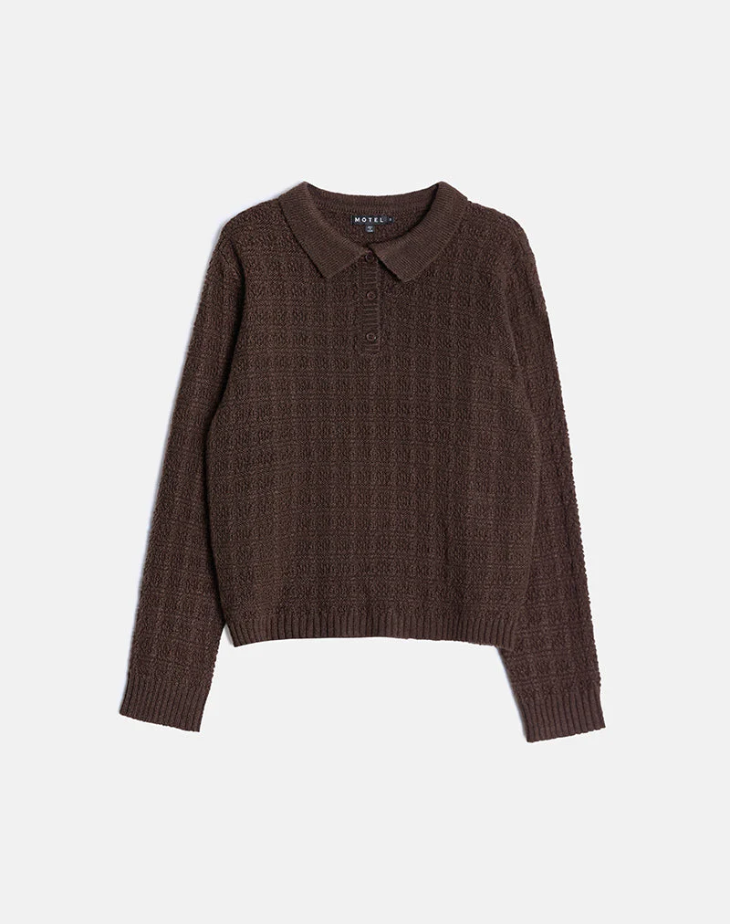 Dalina Knit Jumper in Check Brown - Image 3