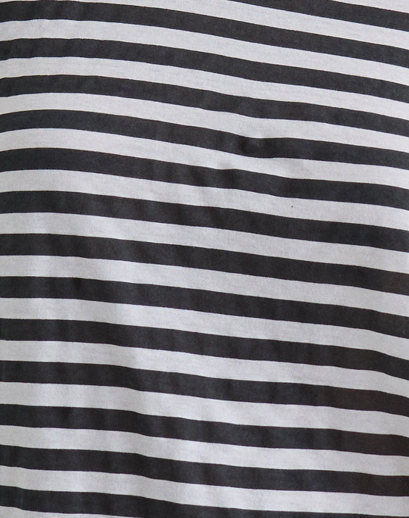 Daman Off Shoulder Basic Top in Ivory with Charcoal Stripe - Image 6