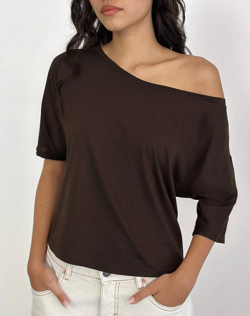 Daman Off Shoulder Basic Top in Chocolate Brown - Image 2