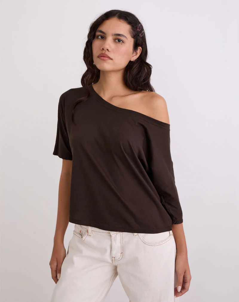 Daman Off Shoulder Basic Top in Chocolate Brown - Image 3