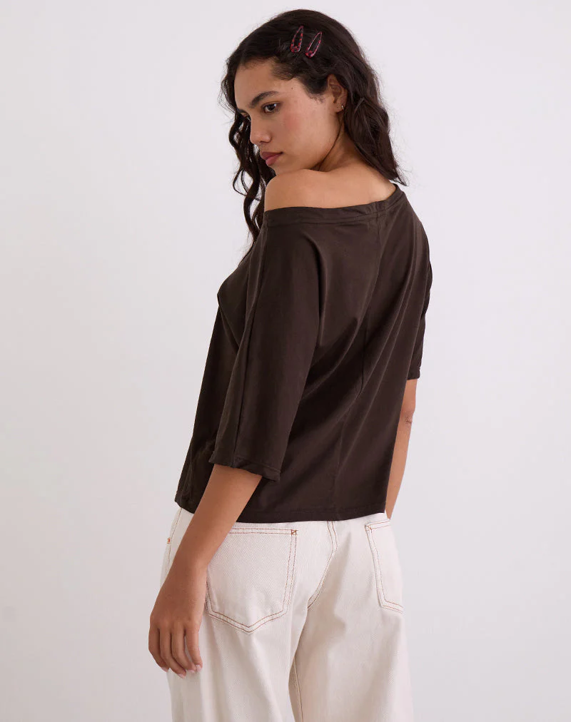 Daman Off Shoulder Basic Top in Chocolate Brown - Image 4