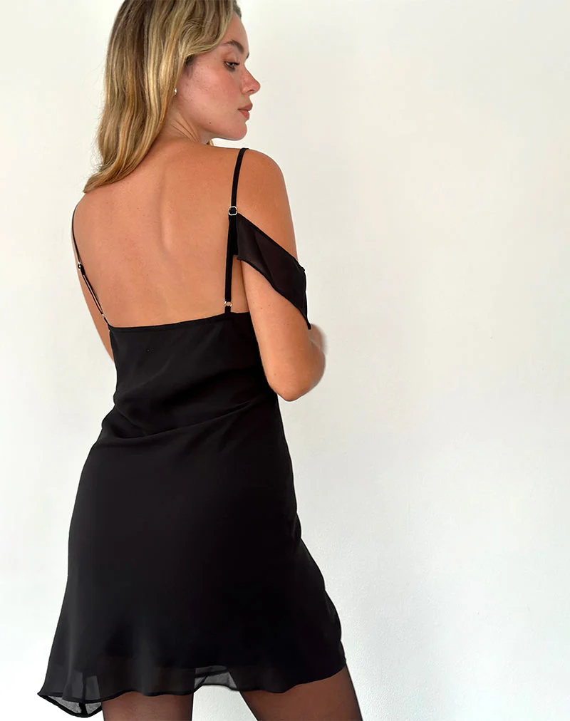 Damia Mini Dress in Chiffon Black - Image 5