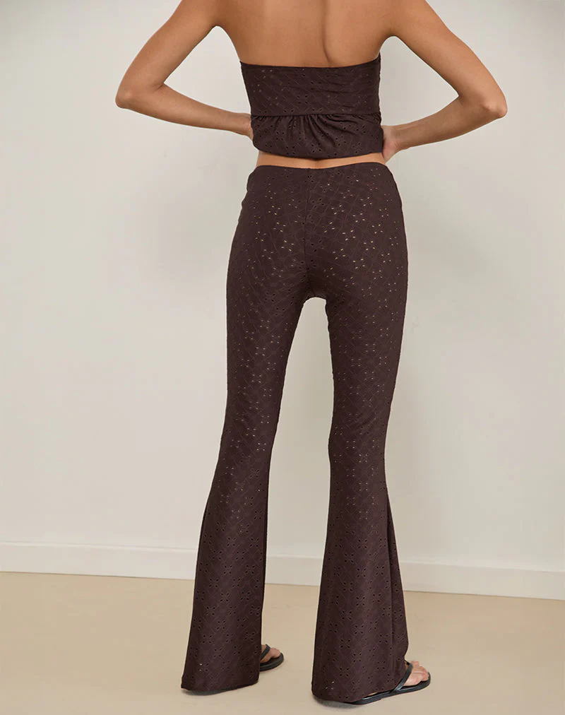 Dan Tie Front Flared Trousers in Broderie Brown - Image 3