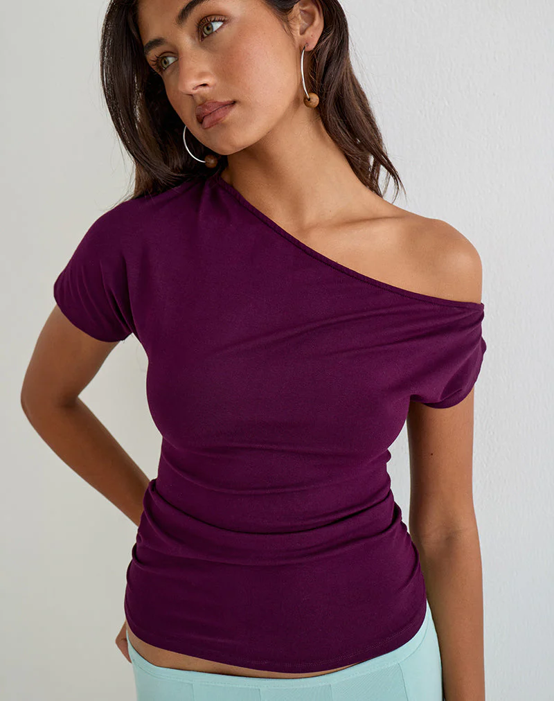 Danama One Shoulder Top in Rayon Jersey Fig