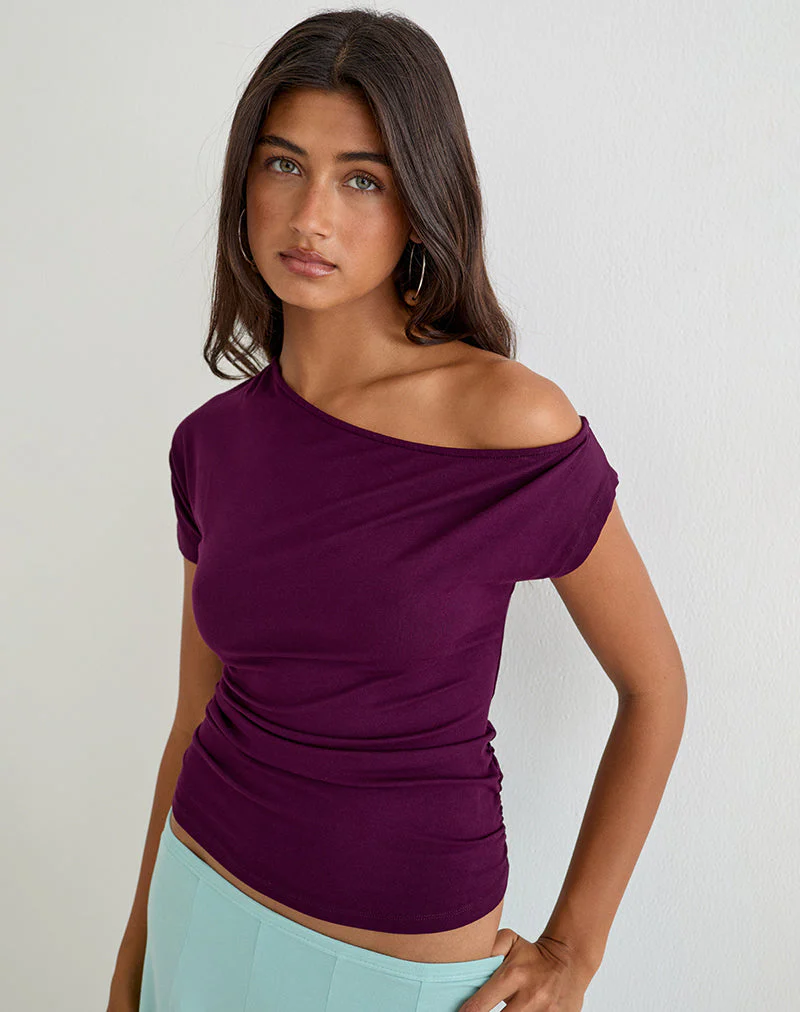 Danama One Shoulder Top in Rayon Jersey Fig - Image 2
