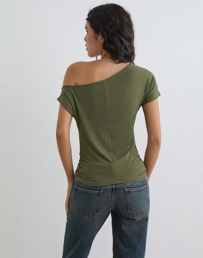 Danama One Shoulder Top in Rayon Jersey Grape with '28' Graphic - Image 4